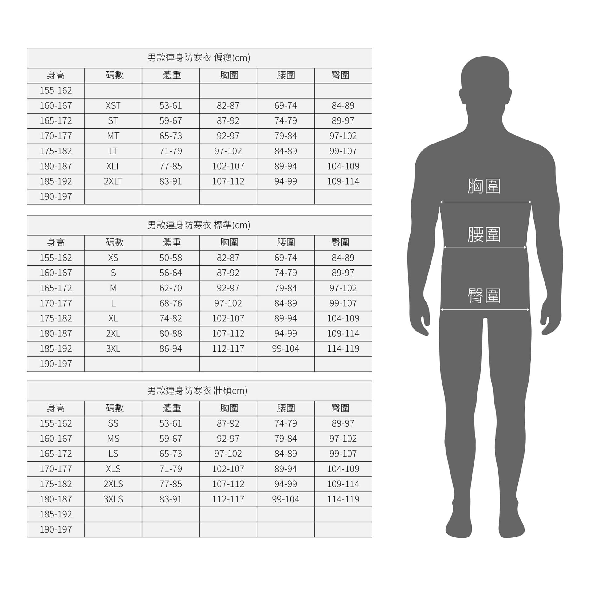 TRUDIVE 連身款男尺寸表