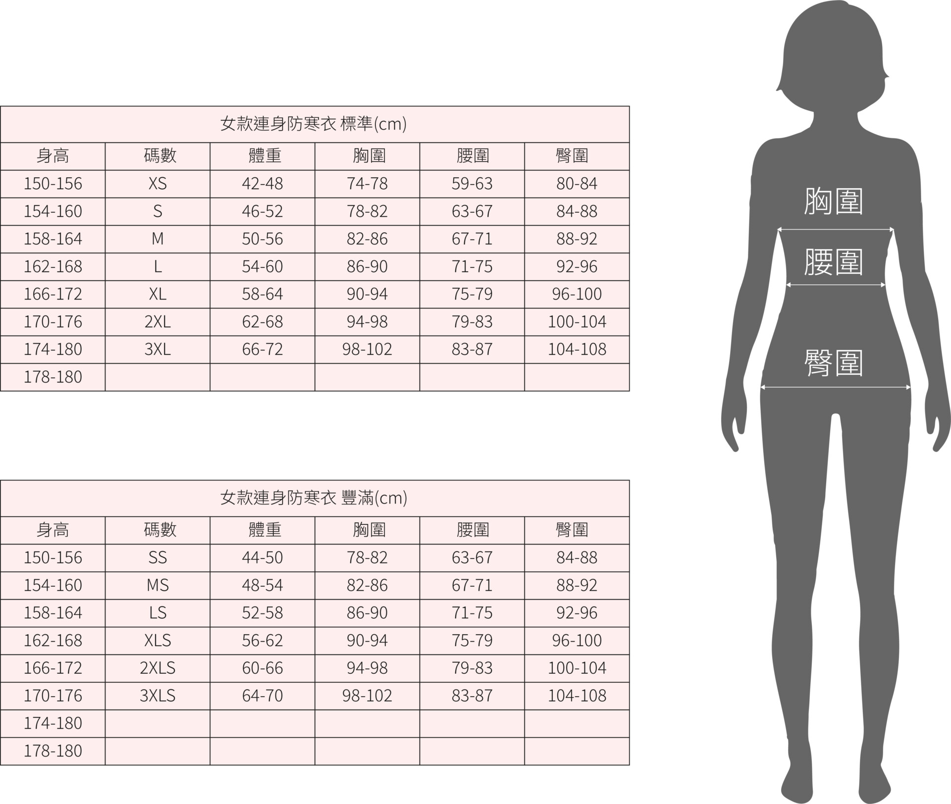 TRUDIVE 連身款女尺寸表