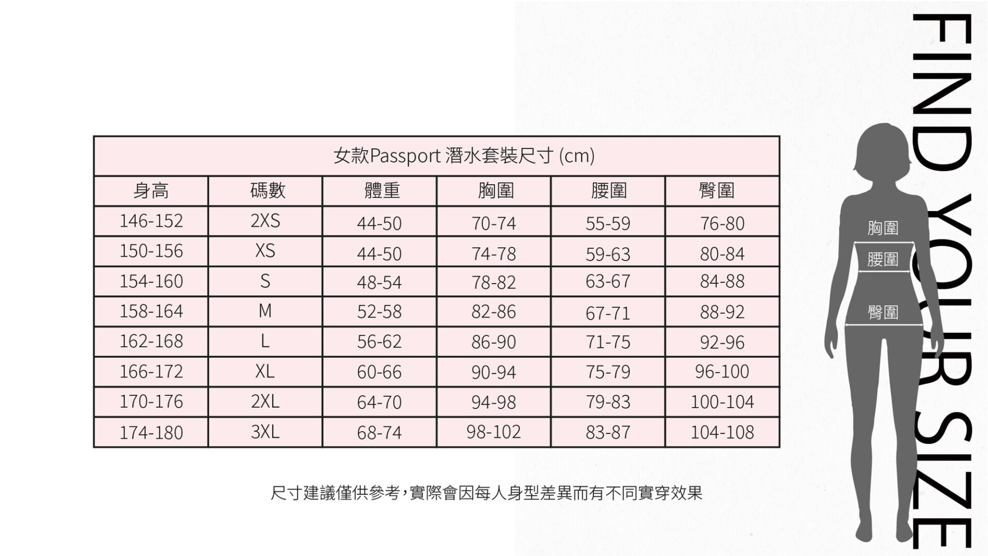 TRUDIVE passport 女款尺寸表