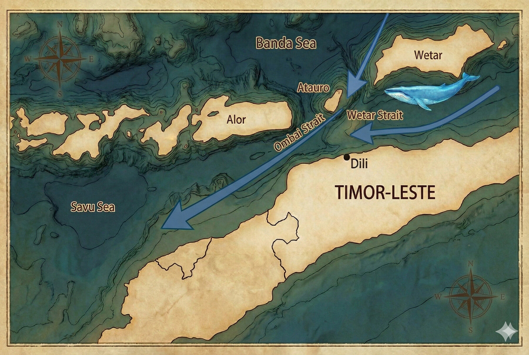 東立帝汶藍鯨遷徙路線